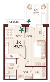 Квартира 45,8 м², 1-комнатная - изображение 1