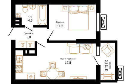 35,7 м², 1-комнатная квартира 7 075 740 ₽ - изображение 6