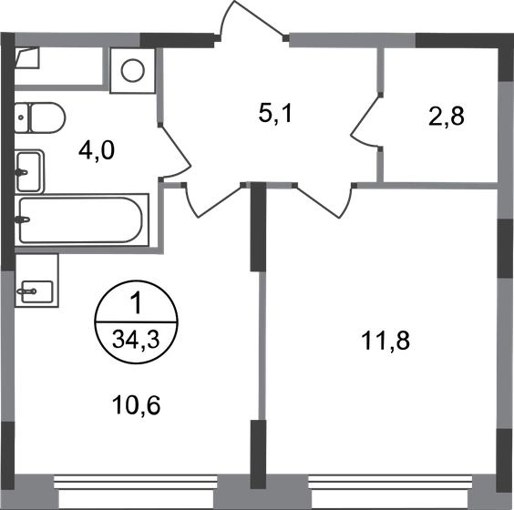 34,3 м², 1-комнатная квартира 10 301 016 ₽ - изображение 1