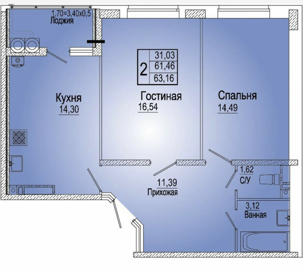 65 м², 2-комнатная квартира 7 500 000 ₽ - изображение 1