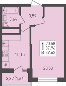 Квартира 39,6 м², 1-комнатная - изображение 1