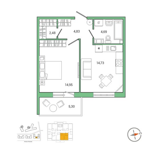 43,5 м², 1-комнатная квартира 7 902 846 ₽ - изображение 1