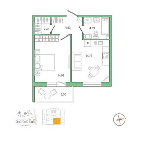 43,8 м², 1-комнатная квартира 7 186 000 ₽ - изображение 32