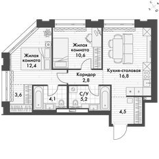 Квартира 57,5 м², 2-комнатная - изображение 3