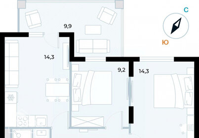 Квартира 57,7 м², 2-комнатные - изображение 1