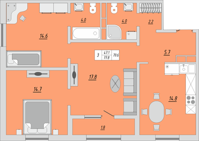 79,6 м², 3-комнатная квартира 4 895 400 ₽ - изображение 8