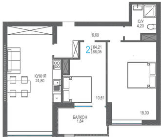 Квартира 66,1 м², 2-комнатная - изображение 1