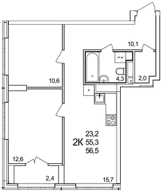 56,5 м², 2-комнатная квартира 6 600 000 ₽ - изображение 16