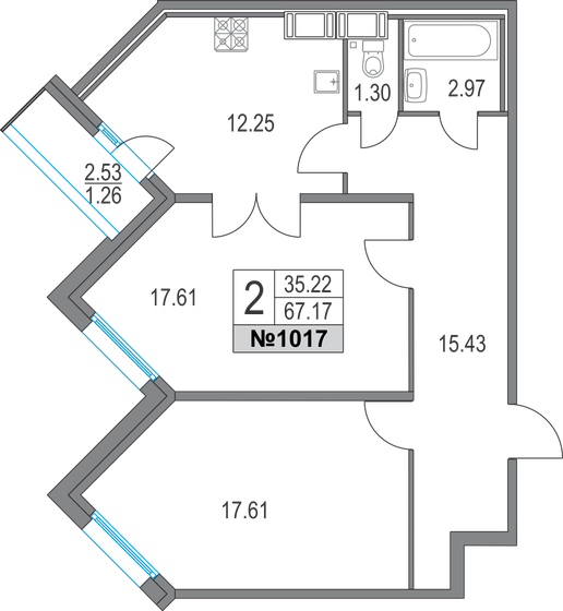 67,2 м², 2-комнатная квартира 16 708 833 ₽ - изображение 1