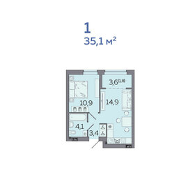 Квартира 35,1 м², 1-комнатная - изображение 1