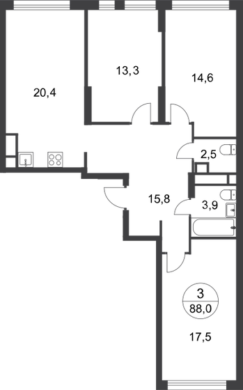88 м², 3-комнатная квартира 21 188 870 ₽ - изображение 1