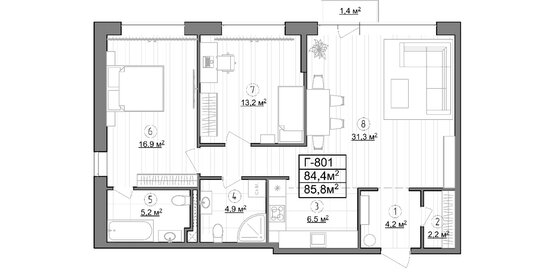 84,4 м², 2-комнатные апартаменты 27 261 200 ₽ - изображение 15