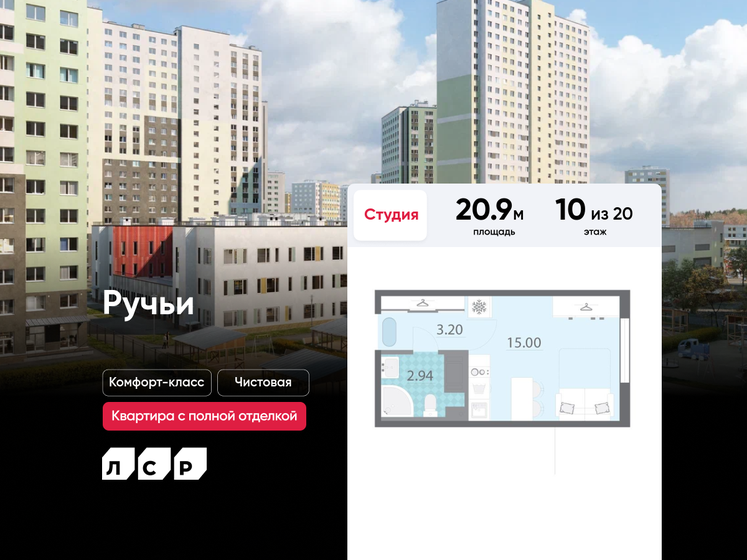 18 м², квартира-студия 3 800 000 ₽ - изображение 105