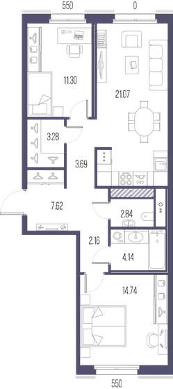 70,8 м², 2-комнатная квартира 25 006 520 ₽ - изображение 15