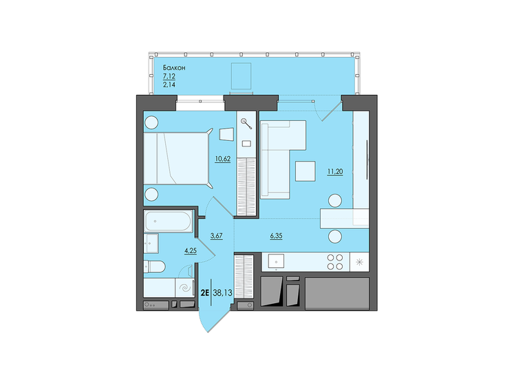 38,1 м², 2-комнатная квартира 4 918 000 ₽ - изображение 1