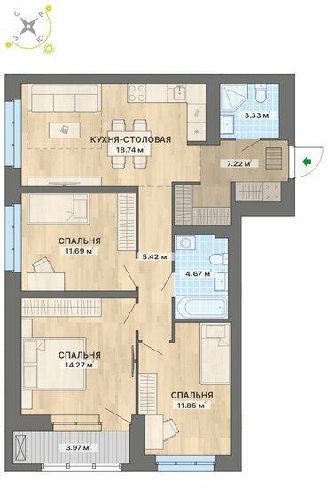81,2 м², 3-комнатная квартира 10 700 000 ₽ - изображение 1