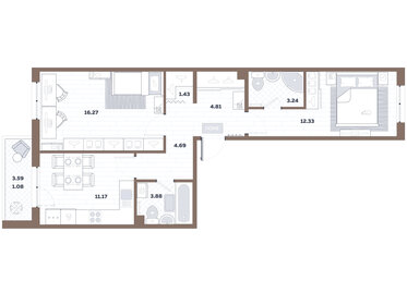 Квартира 58,9 м², 2-комнатная - изображение 1