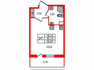 Квартира 25,1 м², студия - изображение 1