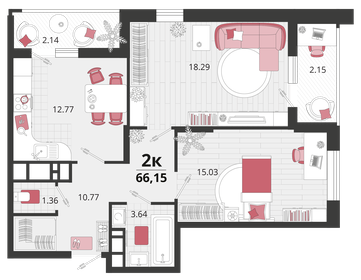 64,4 м², 2-комнатная квартира 9 867 921 ₽ - изображение 14