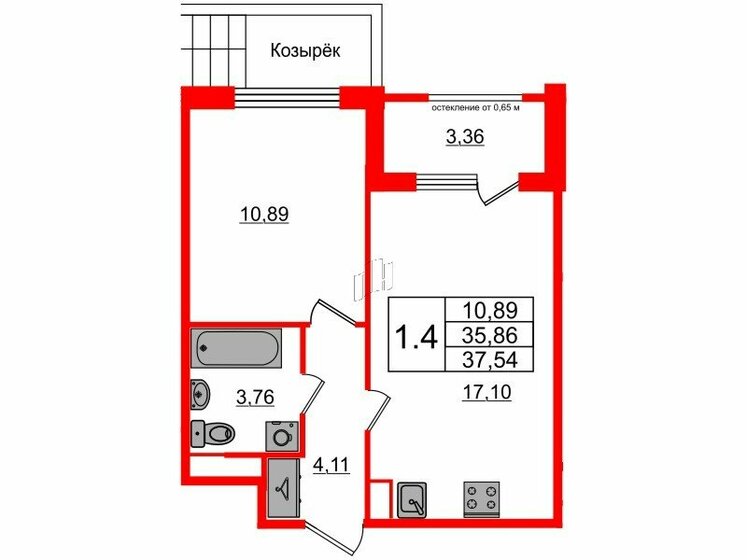 35,9 м², 1-комнатная квартира 6 350 106 ₽ - изображение 1