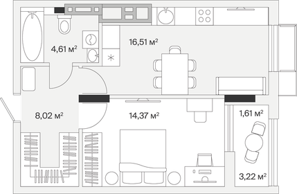 Квартира 45,1 м², 1-комнатная - изображение 1