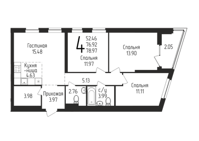 79 м², 4-комнатная квартира 10 736 761 ₽ - изображение 14