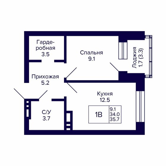 35,7 м², 1-комнатная квартира 4 290 000 ₽ - изображение 1