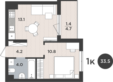 Квартира 33,5 м², 1-комнатная - изображение 1