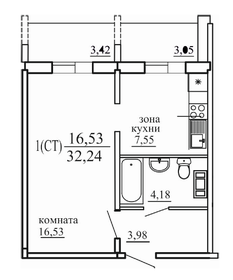 Квартира 32,2 м², 1-комнатная - изображение 2