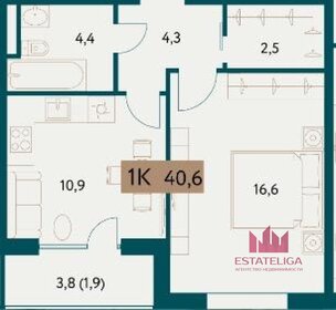 Квартира 40,6 м², 1-комнатная - изображение 1