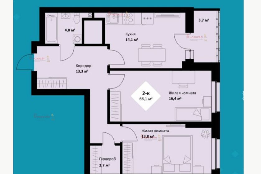 63,5 м², 2-комнатная квартира 9 300 000 ₽ - изображение 50