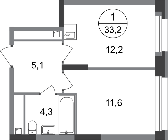 33,2 м², 1-комнатная квартира 9 487 680 ₽ - изображение 1