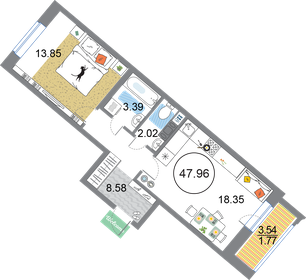 48,3 м², 1-комнатная квартира 14 121 900 ₽ - изображение 53