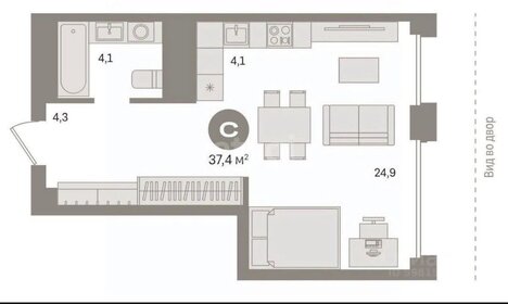 Квартира 37,4 м², студия - изображение 1