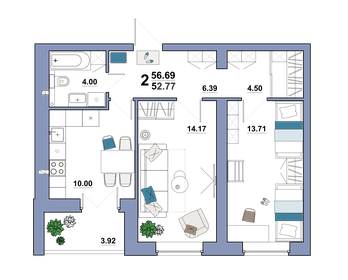 59,6 м², 2-комнатная квартира 5 018 920 ₽ - изображение 65