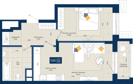 Квартира 59,9 м², 1-комнатная - изображение 1