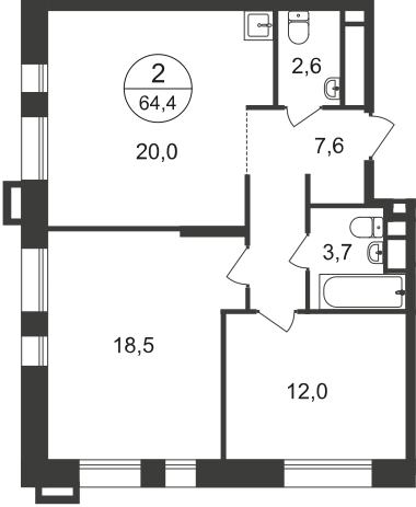 64,4 м², 2-комнатная квартира 17 329 904 ₽ - изображение 1