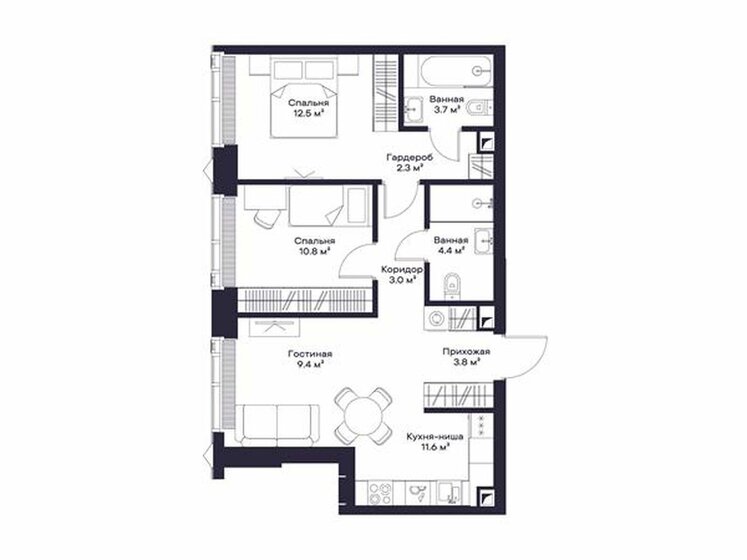 61,3 м², 2-комнатная квартира 31 065 200 ₽ - изображение 19