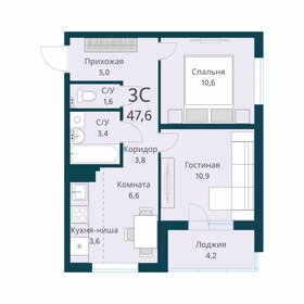 Квартира 47,6 м², 3-комнатная - изображение 1