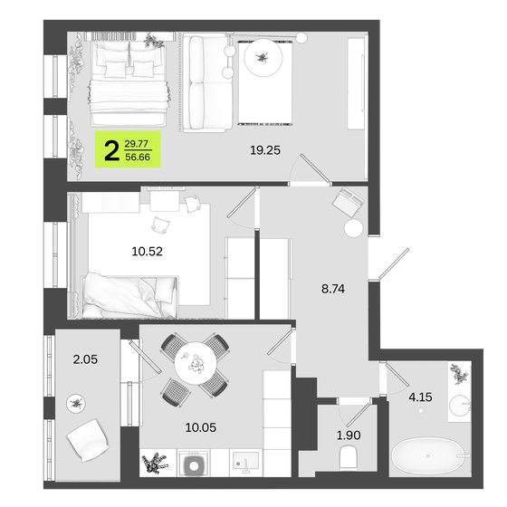 56,7 м², 2-комнатная квартира 9 348 900 ₽ - изображение 1