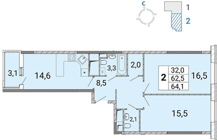 58,9 м², 2-комнатная квартира 10 160 250 ₽ - изображение 15