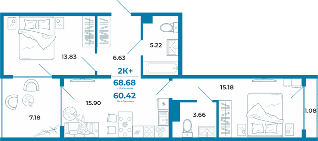 57,2 м², 2-комнатная квартира 8 560 000 ₽ - изображение 12