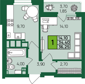 37 м², 1-комнатная квартира 3 650 000 ₽ - изображение 76