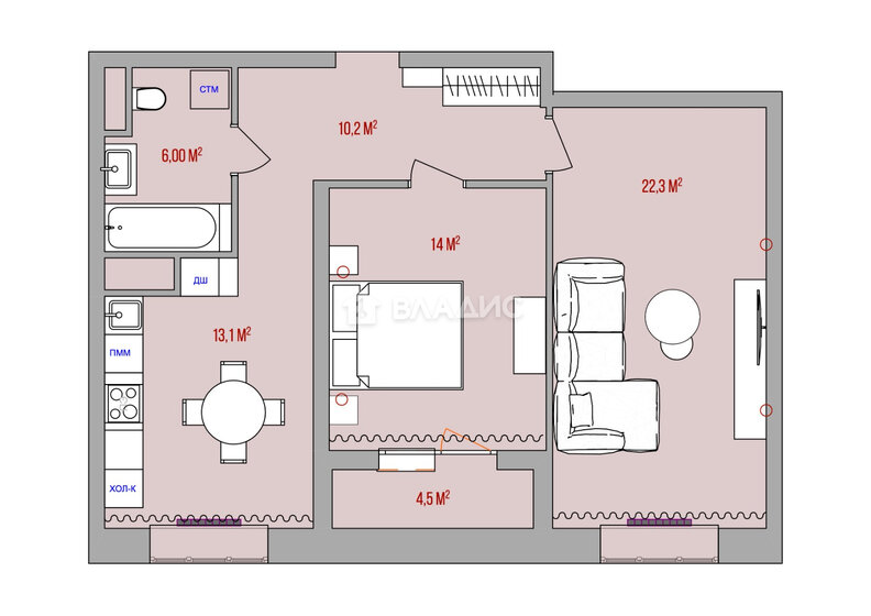 68,5 м², 2-комнатная квартира 31 500 000 ₽ - изображение 46