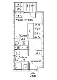 Квартира 27 м², студия - изображение 1