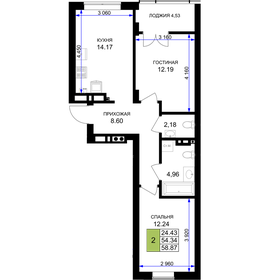 Квартира 58,9 м², 2-комнатная - изображение 1