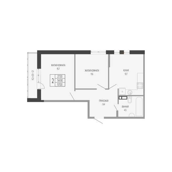 50,5 м², 2-комнатная квартира 8 900 000 ₽ - изображение 73