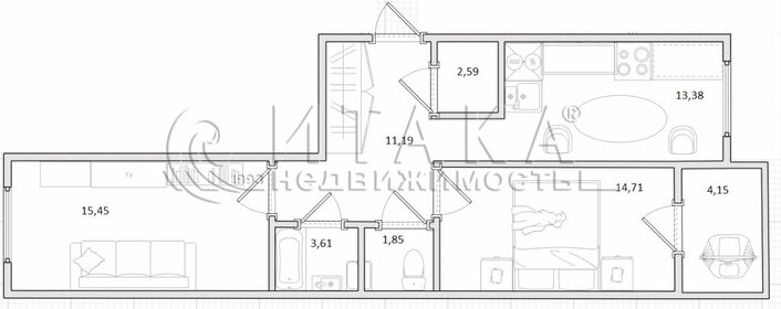 Квартира 62,8 м², 2-комнатная - изображение 1