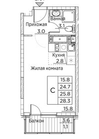 Квартира 28,3 м², студия - изображение 1