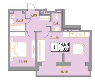 Квартира 51 м², 1-комнатная - изображение 2